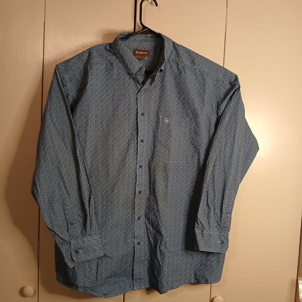 Ariat Blue Patterned Casual Button Down Shirt 2xl… - image 1